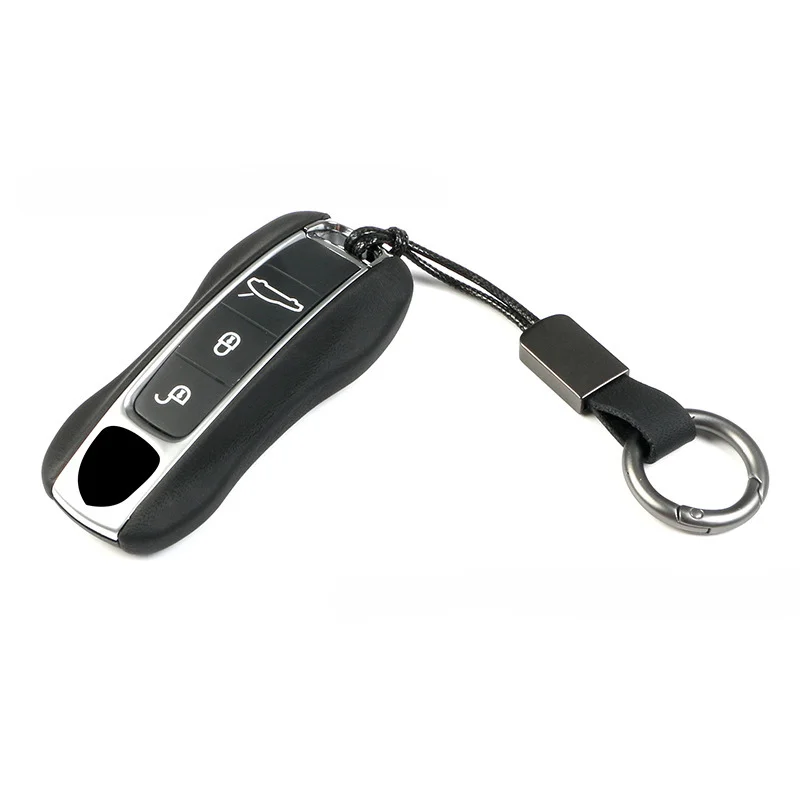 

Car Key Shell Real Leather for Porsche 718 911 Panamera Cayenne Macan Taycan Boxster Cayman Remote Control Fob Replace Key Ring