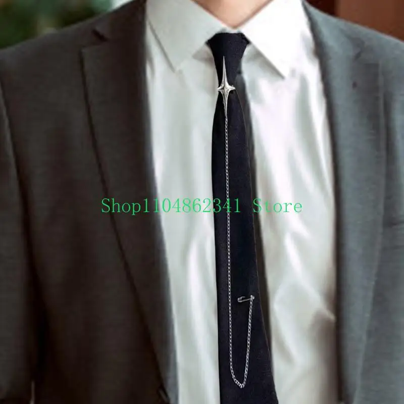 5asd Punk Crosses Pin Chain Tie for School Campus Uniform Adjustable Pre Tied Black Necktie for Students and Teens Adults