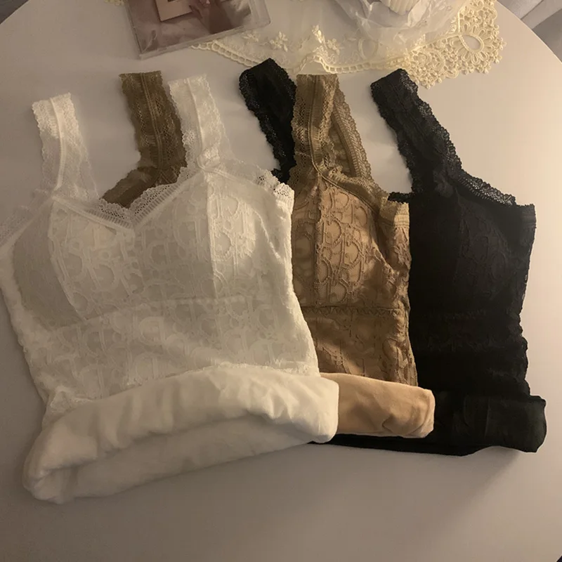 Women's Fleece Lined Lace Vest Thickened Integrated Winter Warm Underwear Base Layer Tank Top Commute Style Slim Fit  Color