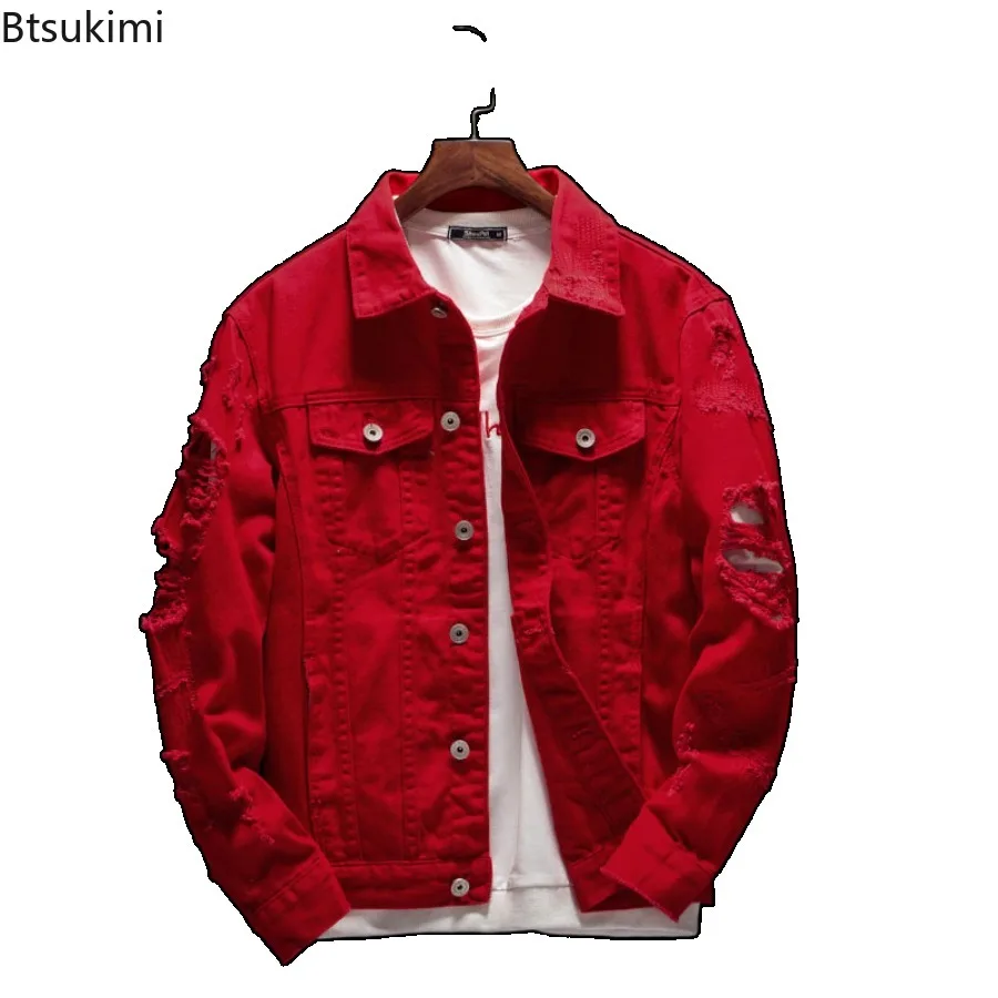 New Hot Sale Men's Casual Denim Jacket Korean Style Loose Cotton Handsome Tops Trend Orange Lapel Hip Hop Jean Jacket Plus Size