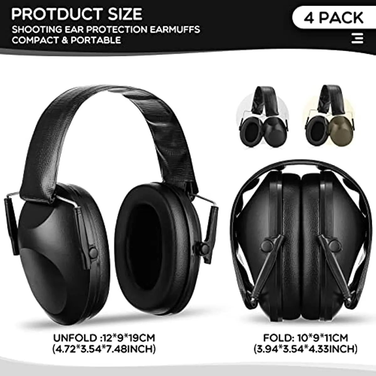 Shooting Ear Protection Earmuffs with NRR 21dB Noise Cancelling Safety Ear Muffs Hearing Protection for Shooting Range Foldable