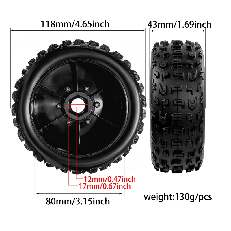 1/8 4.65" OD Buggy Wheels Tires 17mm Hex Upgrade For Traxxas Arrma Typhon Talion Losi 8ight HPI Vorza Flux view 5