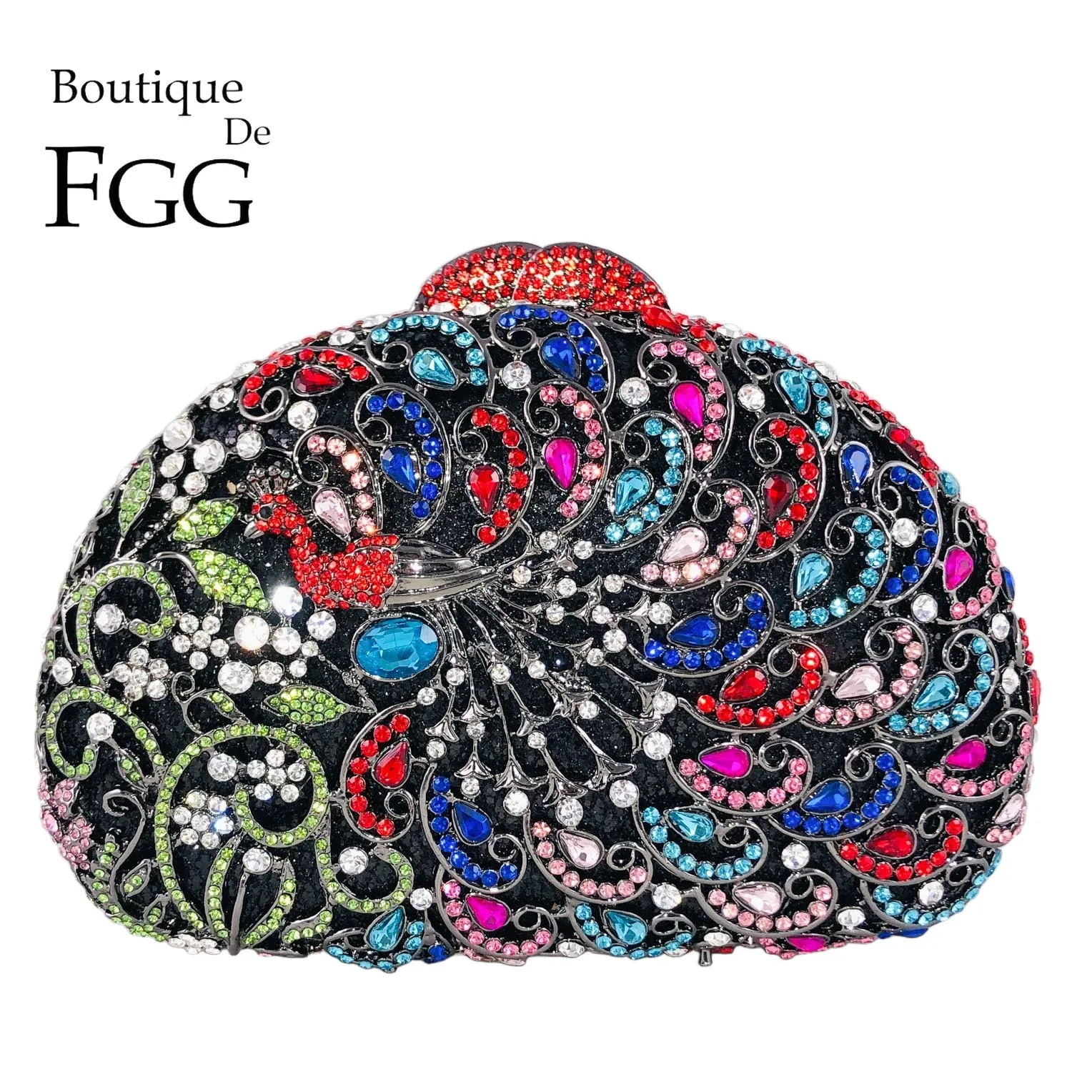 

Boutique De FGG Elegant Peacock Clutch Women Crystal Evening Bags Animal Rhinestone Clutch Bags Wedding Bridal Minaudiere Bag