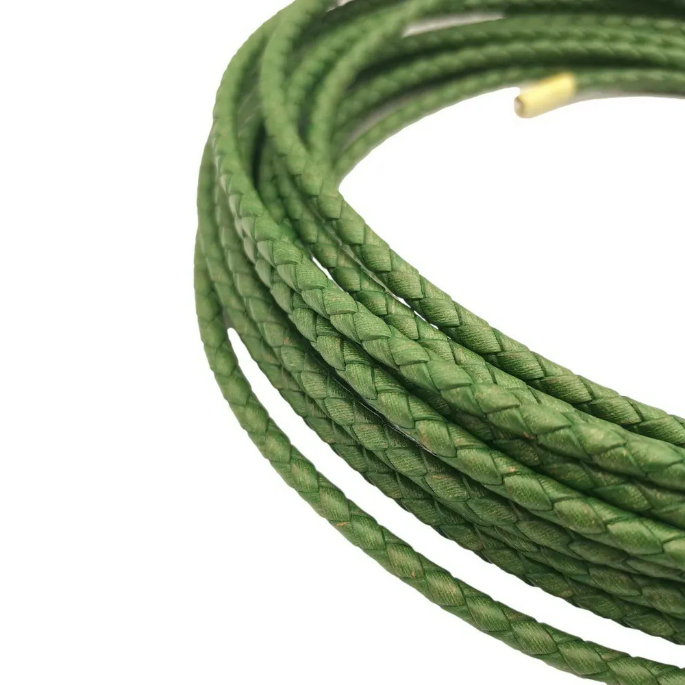 Aaazee Distressed Green 4mm Braided Leather Bolos Cords for Jewelry Making