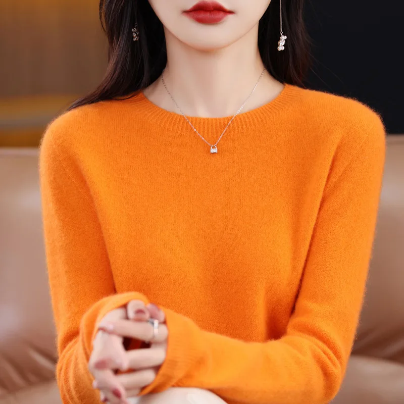 

Women 100% Merino Wool Sweater O-Neck Long Sleeve Cashmere Knitwear Pullover Aliselect Fashion Autumn Winter Clothing Tops