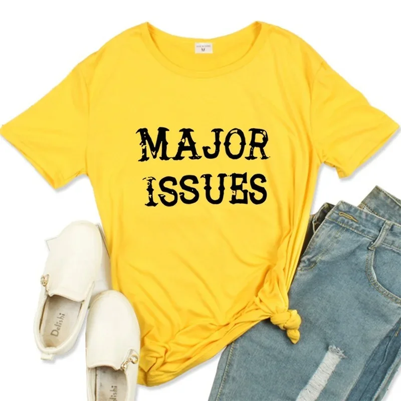 Major Issues Letter Print Women T Shirt Short Sleeve Harajuku Graphic  Tops Streewear Clothes Causal Female Clothes Fashion Tee