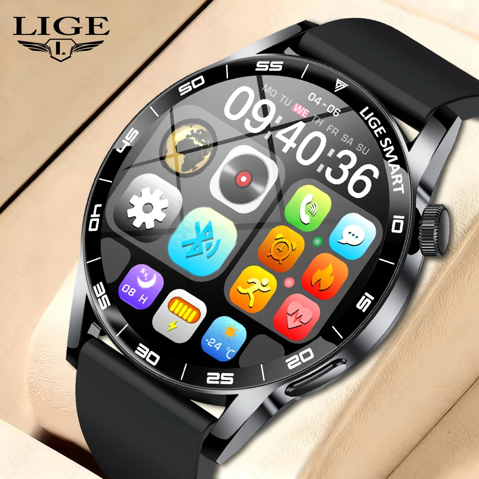 

LIGE New Smart Watch Men 240*240 HD Screen Full Touch Bluetooth Call AI Voice Heart Rate Sleep Monitor Waterproof Smartwatch Men