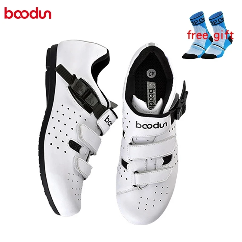 

Boodun Leather lockless cycling shoes men and women without lock rubber breathable non-slip casual sports shoes Bike equipment