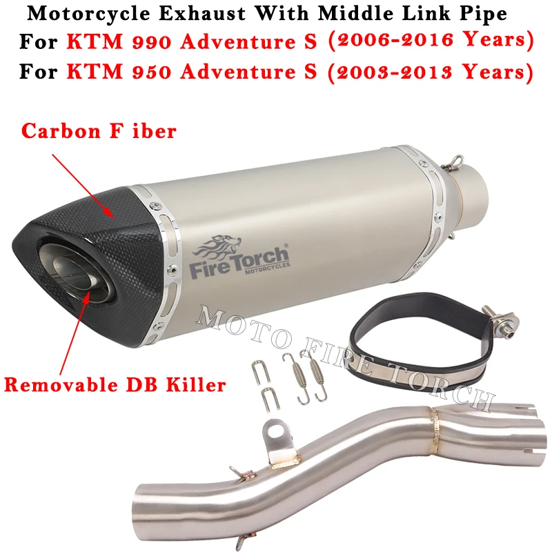 Motorcycle Exhaust Moto Escape Modified Carbon Fiber Muffler Middle Link Pipe DB Killer For KTM 950 990 Adventure S 2003 - 2016