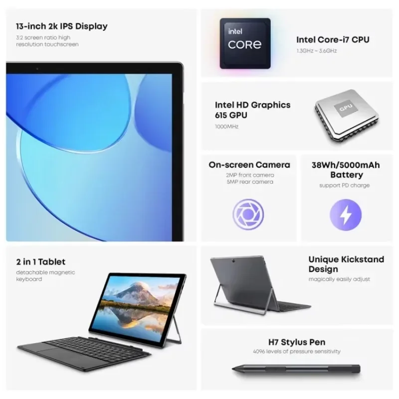 كمبيوتر لوحي UBook XPro مقاس 13 بوصة 8 جيجابايت + 256 جيجابايت مع وحدة المعالجة المركزية Win 10 i7 حتى 3.6 جيجا هرتز وبطارية ليثيوم 7.6 فولت/5000 مللي أمبير في الساعة #3