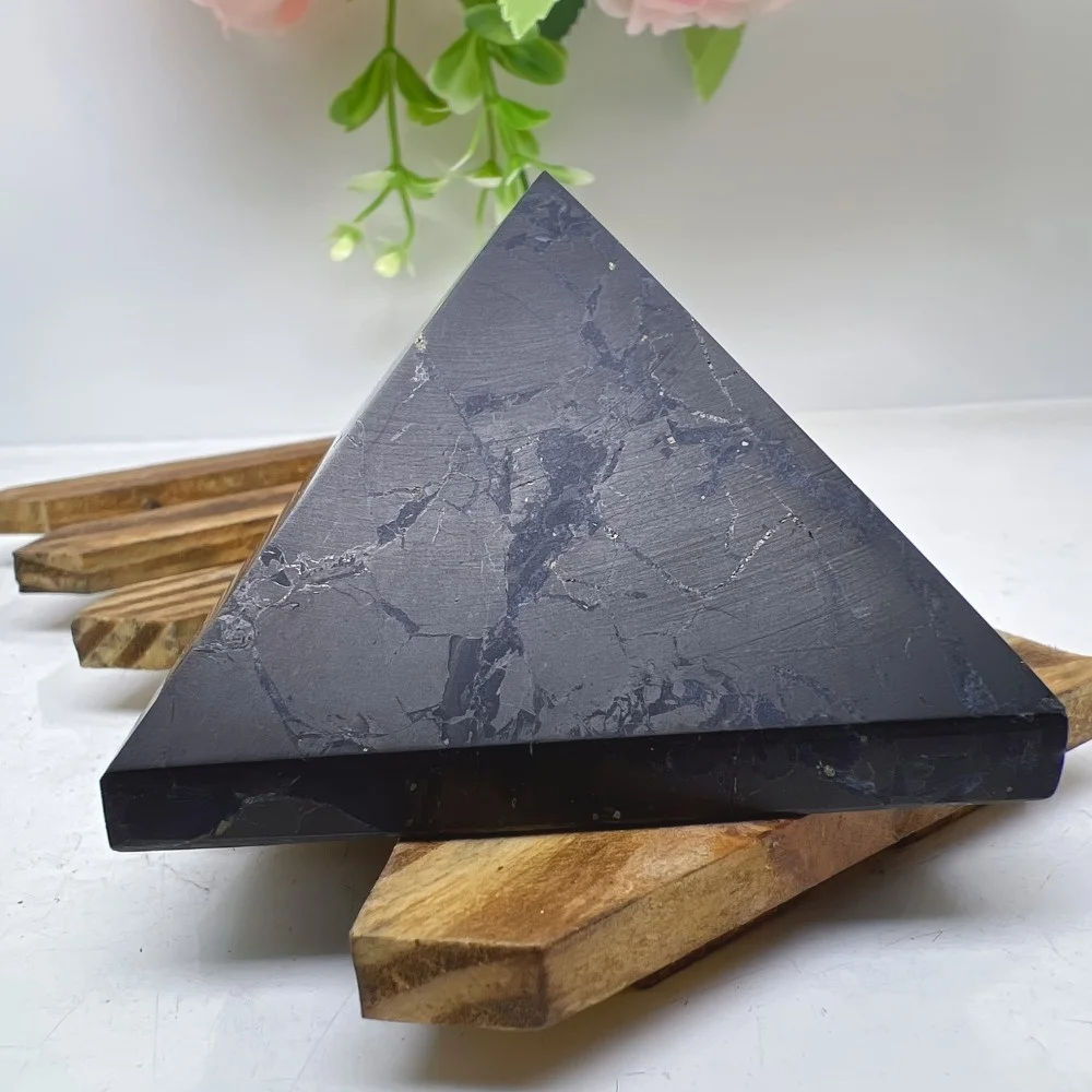 1pc 6cm/2.36in Natural Russian Black Shungite Pyramid Polished Four-Sided Crystal Tower Home Decor Jewelry Making Unique Gifts