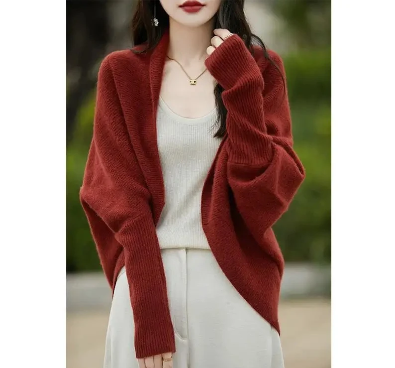 

Elegant Women's Open Cardigan Batwing Sleeve Knitted Sweater Coat Loose Lazy
