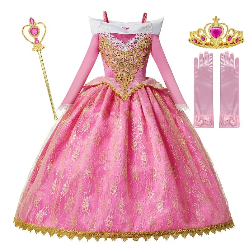 Muababy girls deluxe sleeping beauty princess costume long sleeve pageant party gown children fancy dress up frocks 3-10t