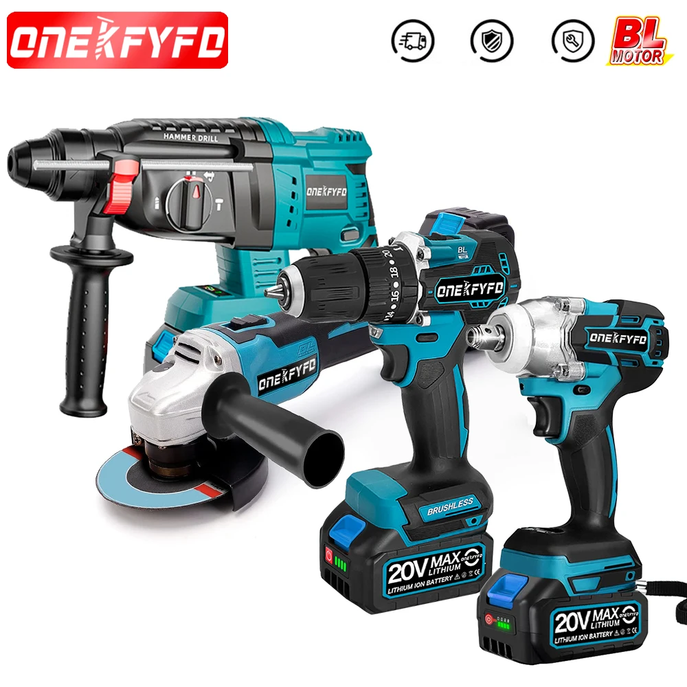 Brushless Tools Set 172 Electric Drill + 2in1 Impact Wrench + Angle Grinder Polishing Grinding+ Electric Hammer for Makita 18V