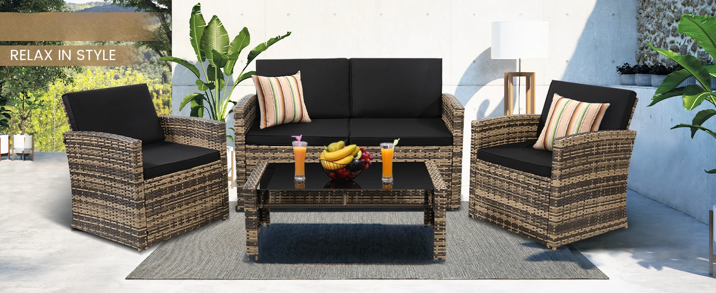 outdoor furniture set patio sectional wicker rattan cushion chair sofa couch table piece table glass