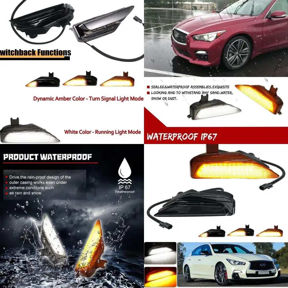 

Infiniti Q50 S Sport 2014-2020 Front Bumper Fog LED Lamp with Sequential Amber Turn Signal & White DRL, Smoked Lens