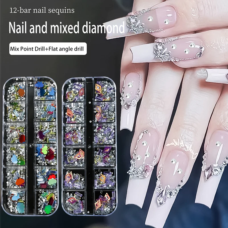 12 Grids Flower Bow Nail Charms Rivet Mixed Colorful Floral Nail Parts 3D Elegant Manicure Decoration