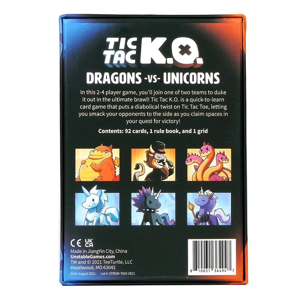 Unstable Games Tic Tac K.O.  Dragons Vs Unicorns Base Game Quick-To-Learn Team Card Game 2-4 Players Great For Game Night