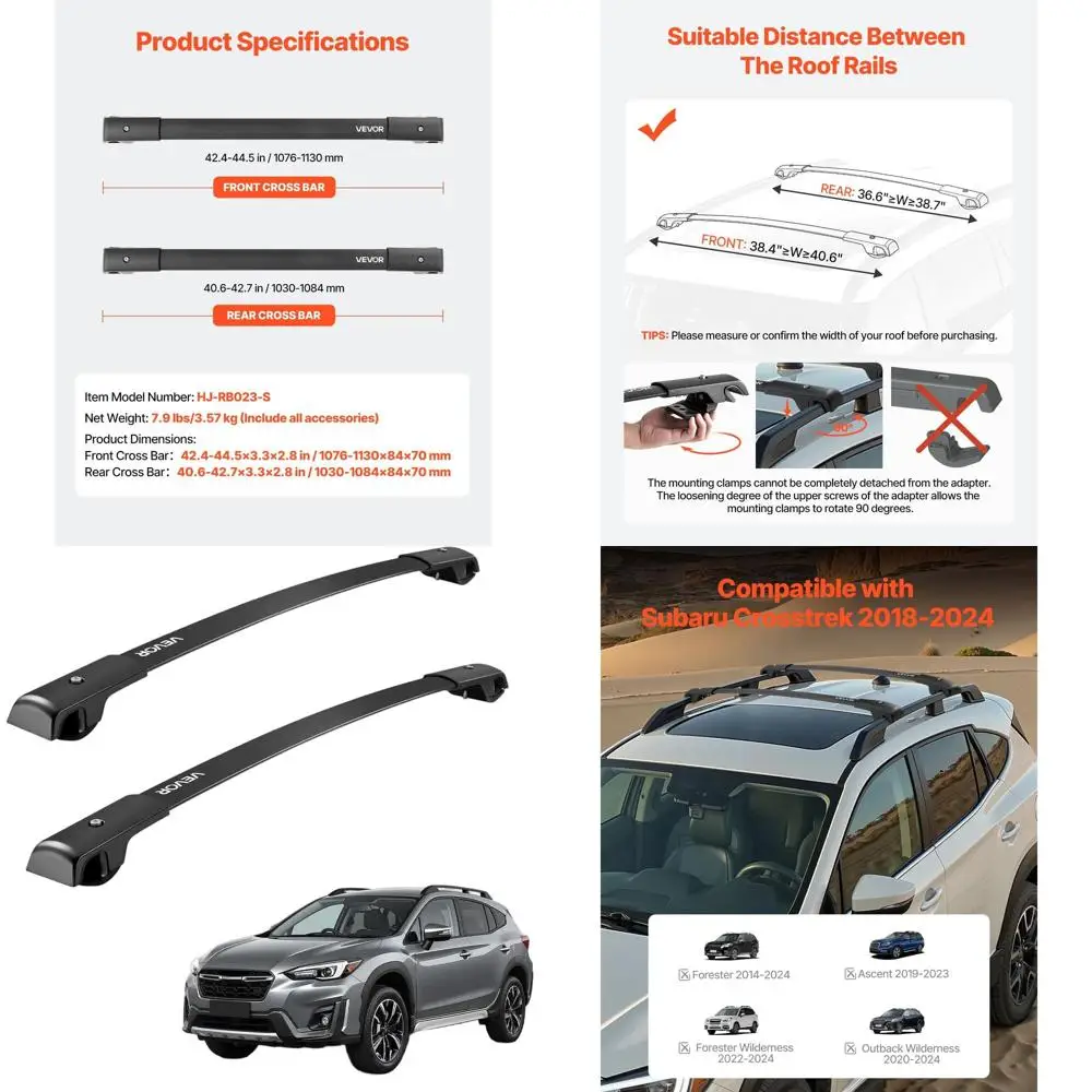 

Aluminum Crossbars for Subaru Crosstrek 2018-2024, 200 lbs Capacity, Heavy Duty Roof Rack for Outdoor Gear