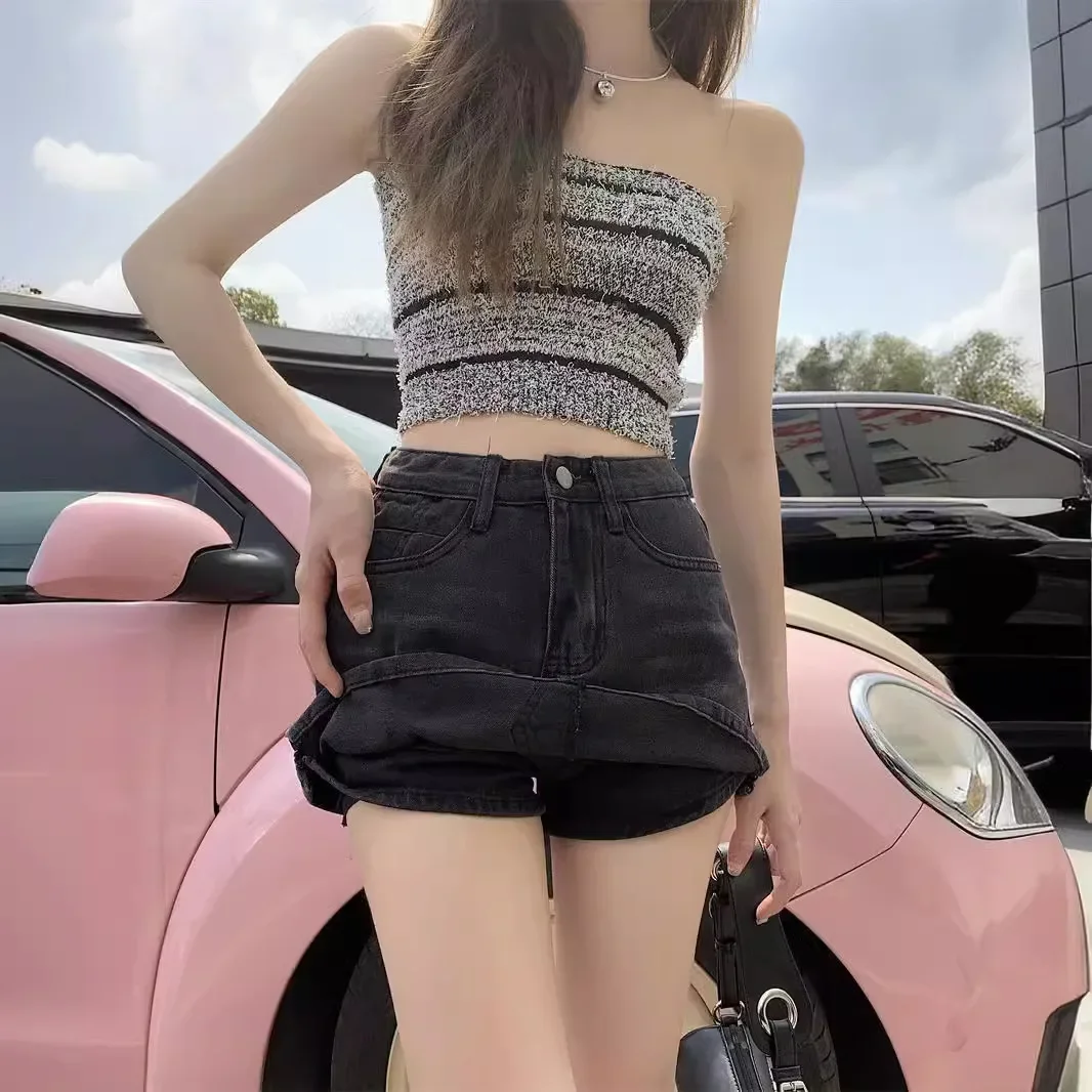 Ins Summer Women High Waist Vintage Shorts Skirts Lady Sexy Nightclub Denim Dress Female Punk Light Blue Black Grey Jeans Dress
