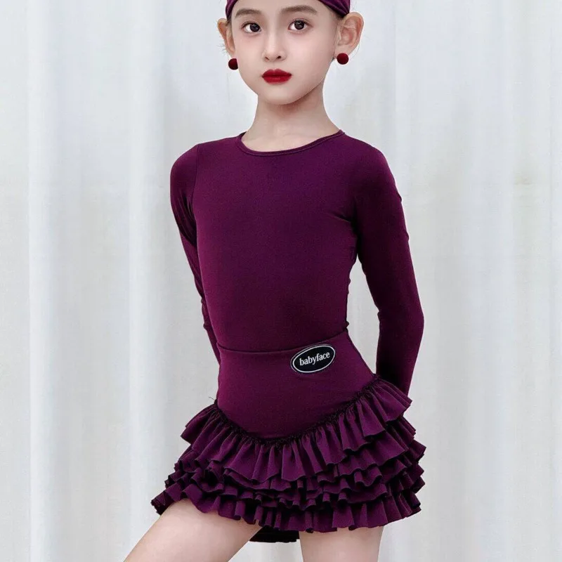 New autumn and winter Latindancecostumeslong-sleeved girls high-end daily practice clothes exquisite and stylish new cake skirts