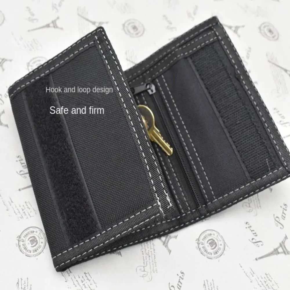 Vertical Design Black Men's Short Wallet Multi-position Leisure 3 Fold Purse Touch Fastener Contracted Male Coin Pocket Male