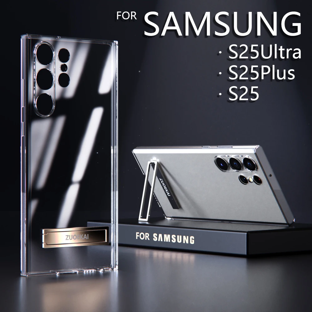 

For Samsung Galaxy S25 S24 S23 S22 S21 Ultra Plus A55 A35 A15 Transparent Case with Stand Protective Clear Soft Shockproof Cover