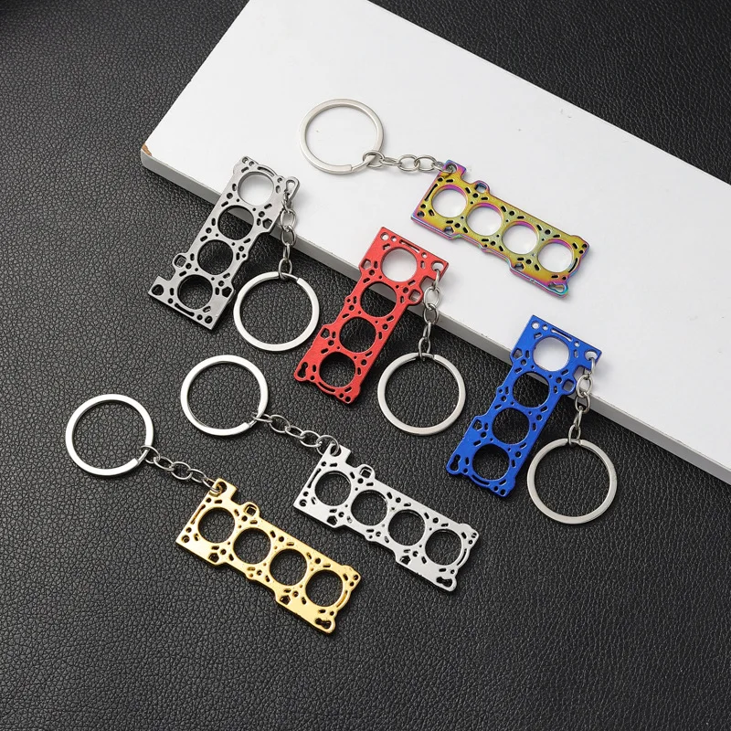 Creative Car Cylinder Engine Gasket Keychains Kirsite Key Ring Metal Car Refitting Pendant Exquisite Gift of Locomotive Boy 2023