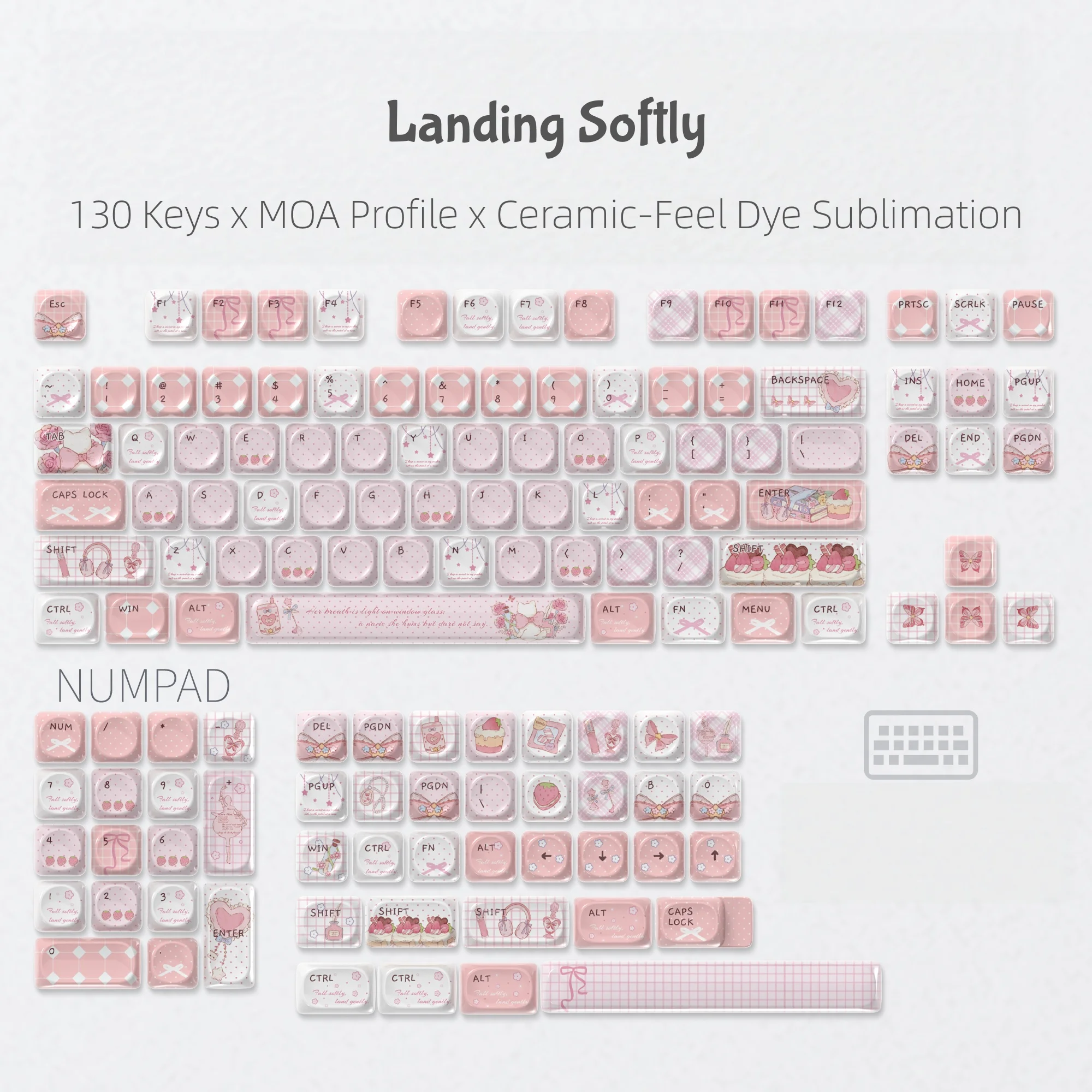 130-keys-gentle-landing-moa-profile-glazed-keycaps-pink-cute-strawberry-dye-sublimation-pbt-keycap-for-mx-switch-gaming-keyboard