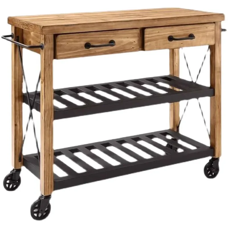 Dining car wrought iron dining side cabinet storage cabinet kitchen console cooking table with wheels