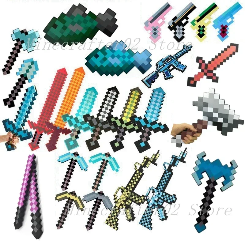 2025 جديد حار Minecraft لعبة البلاستيك أو رغوة بلدي العالم الرسمي السيف الفأس المنجل Pickaxe مجرفة إيفا سلاح عمل الشكل لعبة الهدايا
