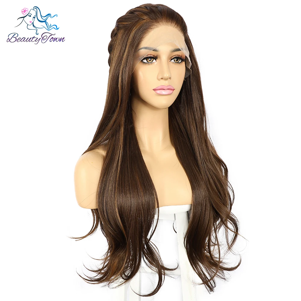 Highlight Colored Synthetic Lace Front Wig Copper Blonde HD Transparent Lace Frontal Wig Body Wave Full Cosplay Daily Wig