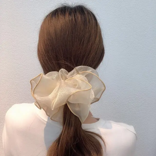 Lystrfac Fashion Summer Solid Color Oversize Scrunchies Kobieca opaska na głowę z organzy Elastyczna opaska do włosów dla dziewczynek Akcesoria do włosów