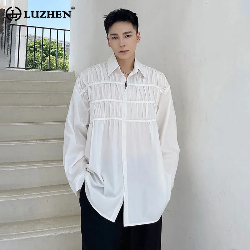 

LUZHEN 2026 Spring New Original Pleated Design Long Sleeve Shirts Men's Elegant Temperament Niche Loose Casual Male Tops JY6397