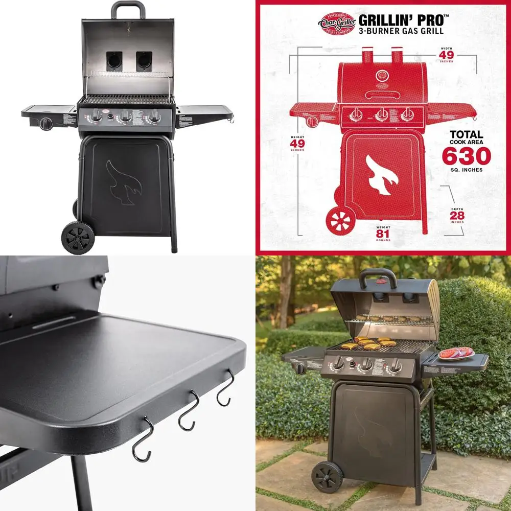 

Черный пропановый гриль с 3 конфорками, 40 000 БТЕ, чугунные решетки, стеллажи для подогрева, 630 кв. В. Зона приготовления пищи, модель E3001