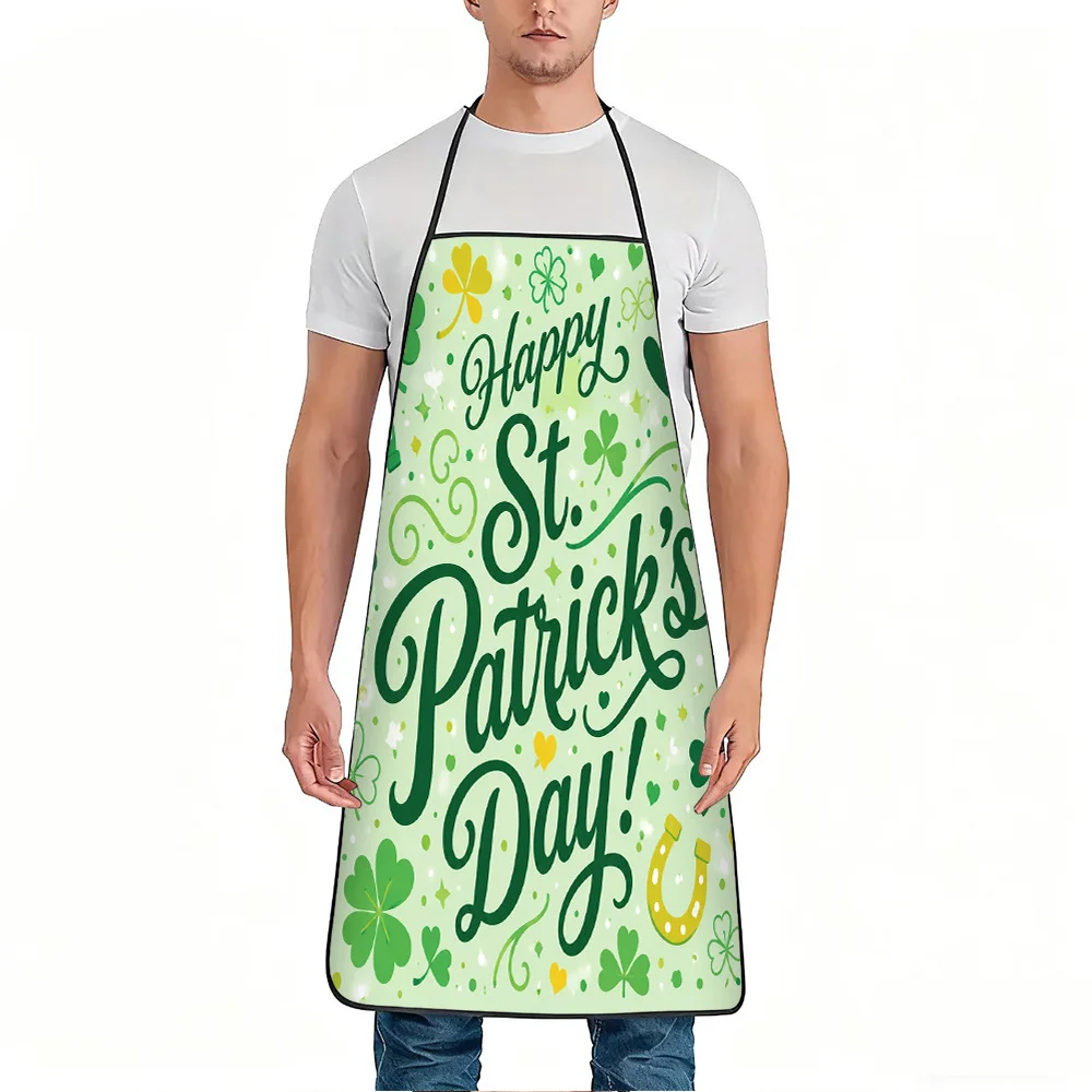 1pc St Patricks Day Clover Hat Horseshoe Green Lucky Print Apron, Durable and Easy to Clean, Adjustable Waistband, Polyester Mat