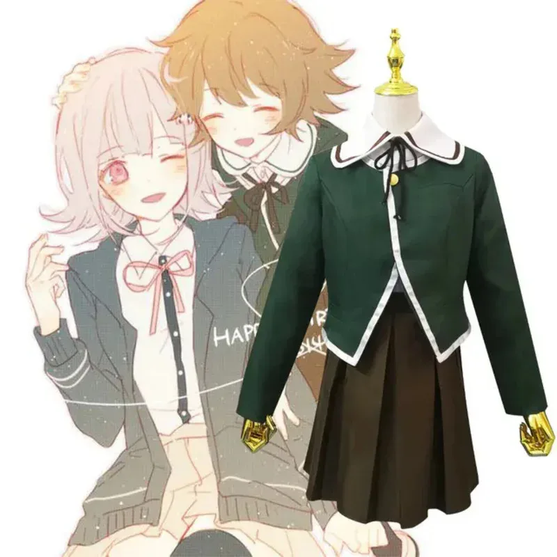 Juego Danganronpa Fujisaki Chihiro disfraz de cosplay Dangan Ronpa ropa de cosplay traje completo mujeres niñas vestido verde uniforme encantador