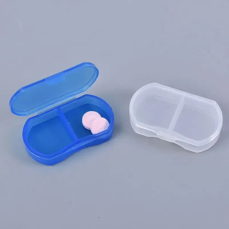 Caja de almacenamiento de pastillas, contenedor de medicina de 2 rejillas, caja de pastillas para el cuidado de la salud, Mini botellas, divisores de tabletas medicinales, rebanador de corte, 2 uds.