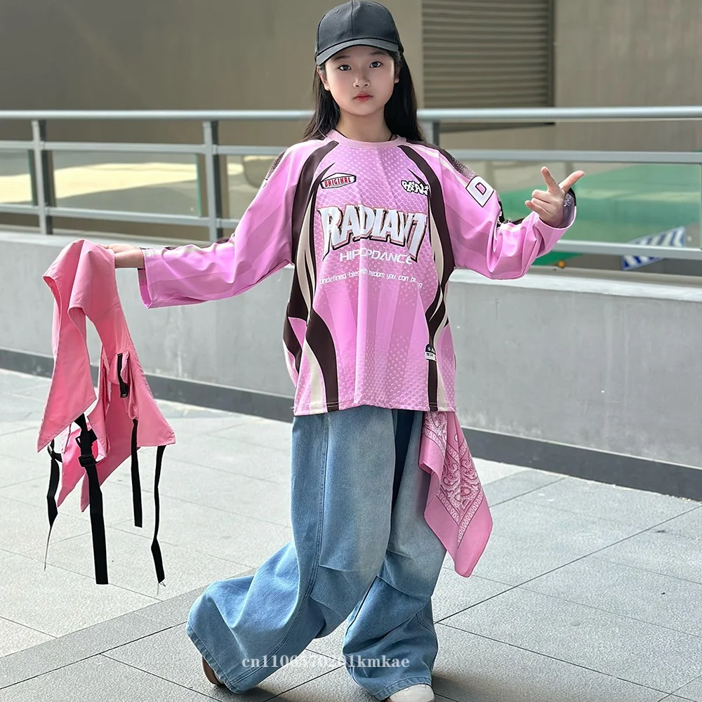 Boys Hip Hop Ripped Graffiti T-shirt Pink Vest Cargo Pants Girls K-pop Jazz Costumes Teenager Dance Clothes SetYouth Streetwear view 5