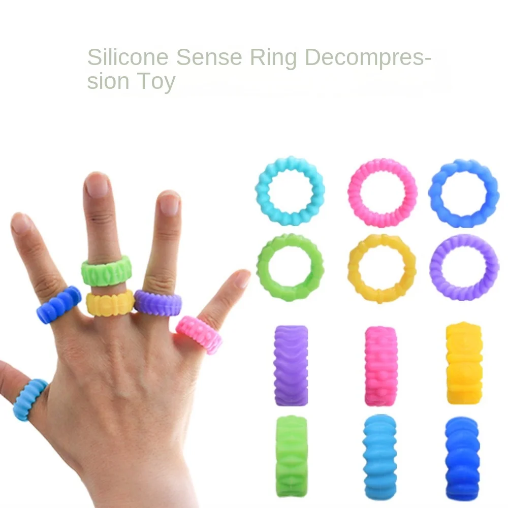 6Pcs High Quality Stress Relief Sensory Toy Silicone Silent Stress Reducer Fidget Ring Anxiety Rings Kids