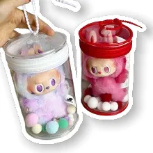 For 15/17cm Labubu Doll Cylinder Storage Case Doll Accessory Clear Carrier Ropa Labubu