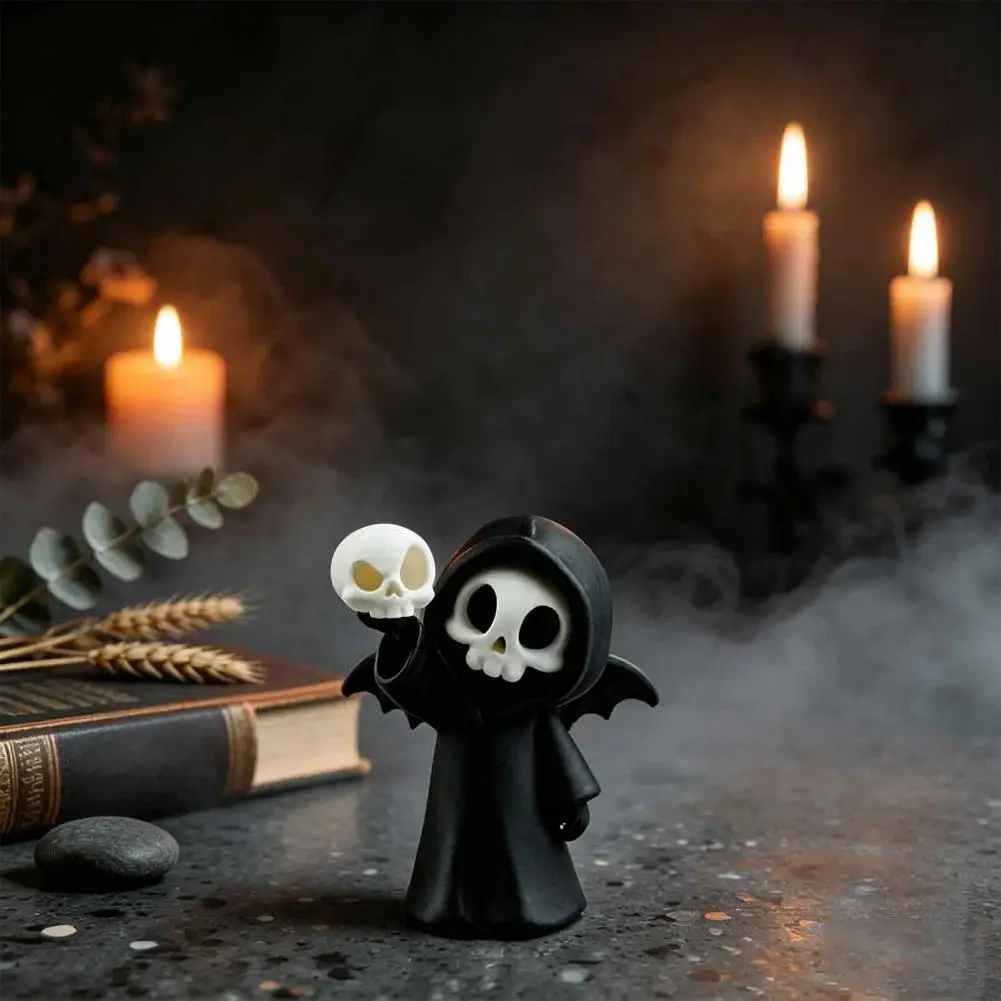 Skull Ornaments for Halloween Grim Reaper Figurine 3d Printed Grim Reaper Skull Ornament Bat Figurine Halloween Desk for Home