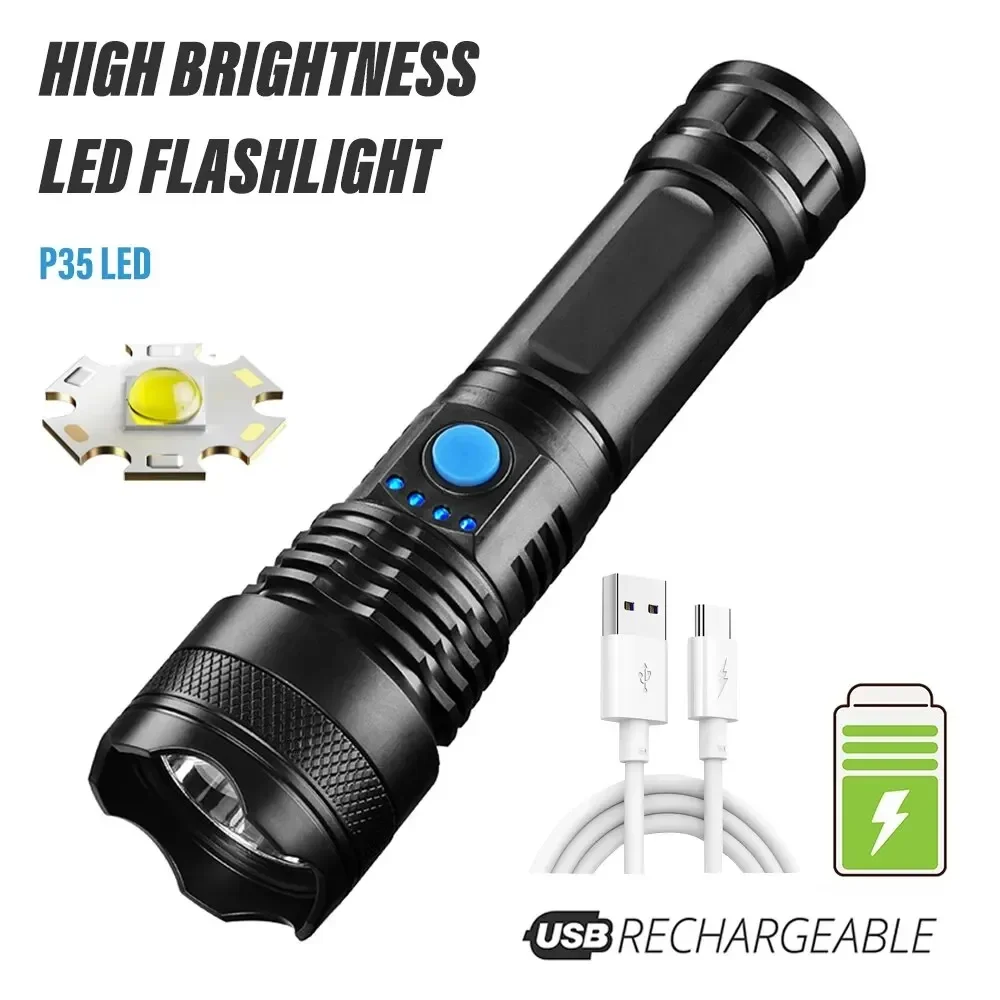 High Power Led Flashlight Rechargeable Camping Torch ABS Material With 3 Lighting Modes For Adventure, Camping, Outdoor, Etc.