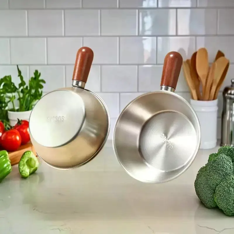 

1Pcs Stainless Steel Oil Pot Wooden Mini Soup Milk Pots Thicken Small Saucepan Cooking Tools Kitchen Accessories