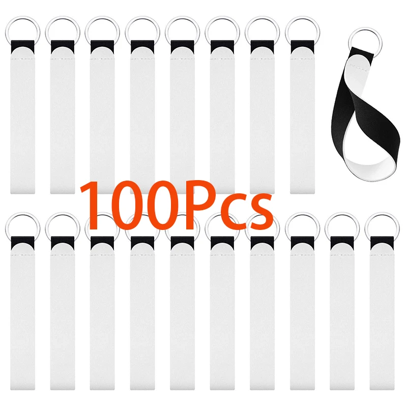 

100Pcs Sublimation Keychain Blanks Wristlet Keychain DIY White Neoprene Keychain Wrist Lanyard Keychain Holder for Women Girls