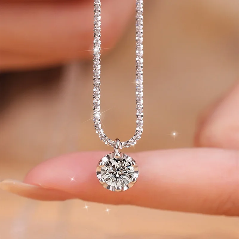 Sparkling Sterling Silver Necklaces Women\'s Fashion Versatile Chain Clear Zircon Pendant Clavicle O-Chain Necklace for Women