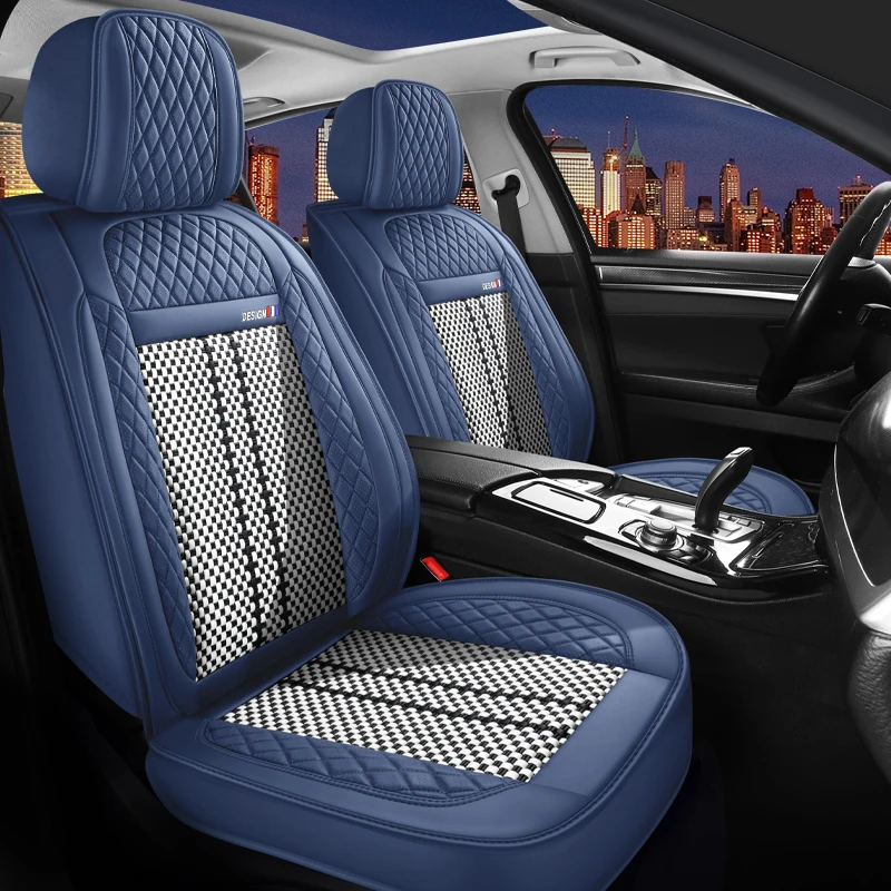 

5-местные чехлы на автомобильные сиденья из искусственной кожи и ледяного шелка с 3D ромбовидным узором, мягкая дышащая, износостойкая, универсальная посадка