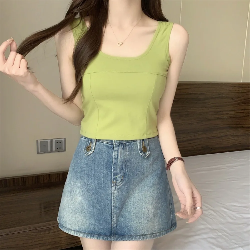 

Casual Sleeveless Tank Tops Seamless Square Neck Yoga Tops Basic Moisture Wicking Square Collar Sleeveless Vest Summer