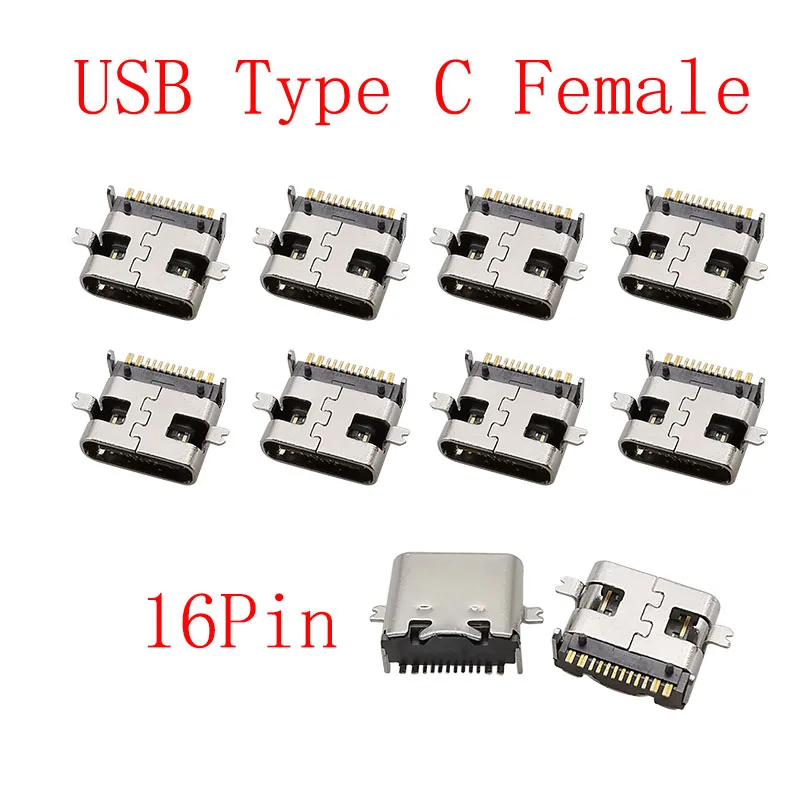 10Pcs USB Typ C 2/6/16/24 Pin Stecker Weibliche Jack Lade Port SMD SMT PCB Solder DIY Reparatur USB-C Typ-C Buchse Anschlüsse