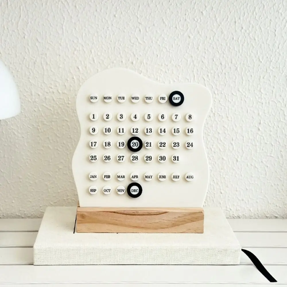 

Creative Manual Perpetual Calendar Adjustable Month Date Display Wooden Desk Calendar 3 Rings Wooden Base Montessori Calendar